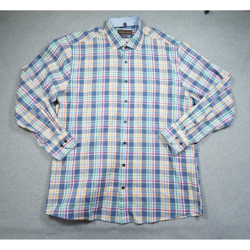 Patrick James Shirt Mens Large Button Down Long Sleeve Plaid Regular Fit